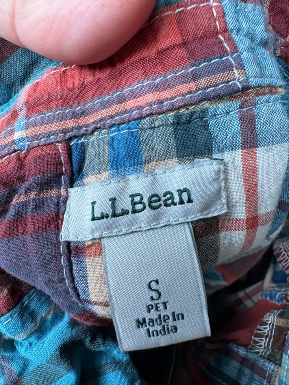 L.L. Bean Red Teal Multi Plaid Button-Down Shirt - Picture 2 of 4